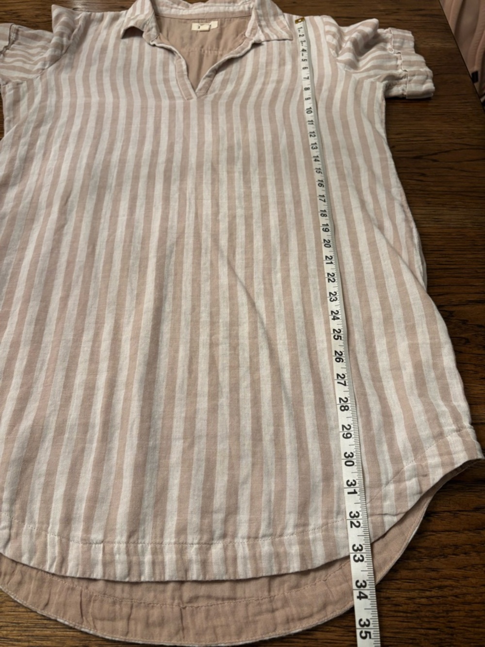 Pact Organic Cotton Shirt Dress Beige Pink Stripe Medium Relaxed Coastal Tunic - Picture 13 of 14